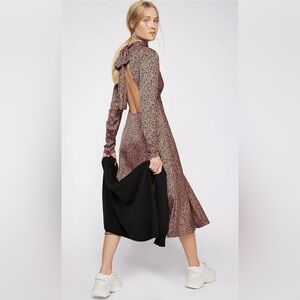Free People Sz 4 Loveless Leopard Print Satin Open Back Midi Dress